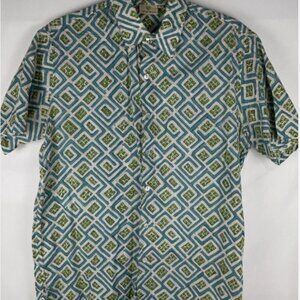 Anokhi Hawaiian Geometric Blue Green Shirt Mens S Short Sleeve Button Up Aloha
